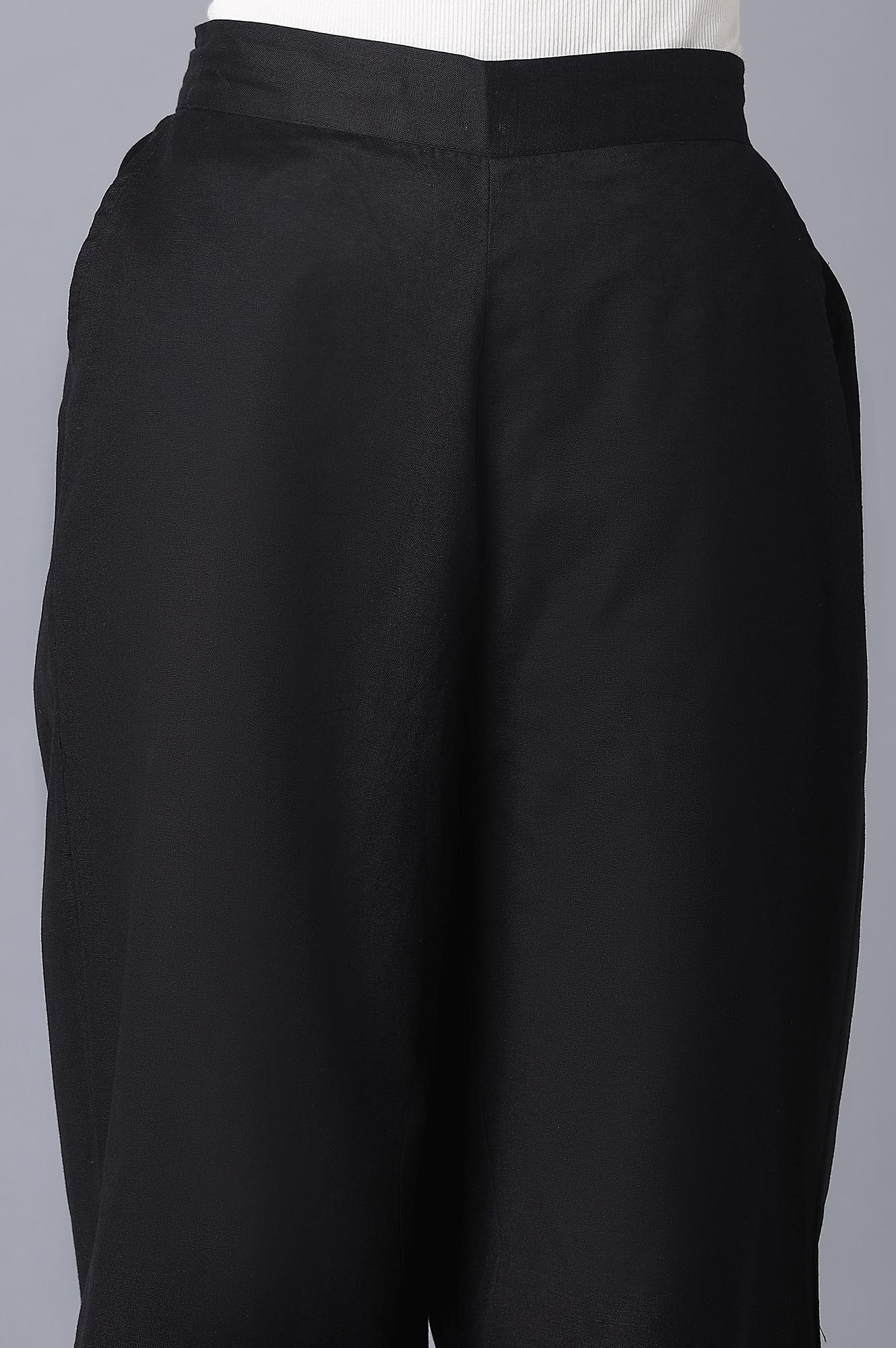 Black Solid Straight Fit Tencel Palazzo With Elasticated Waist - Image 6