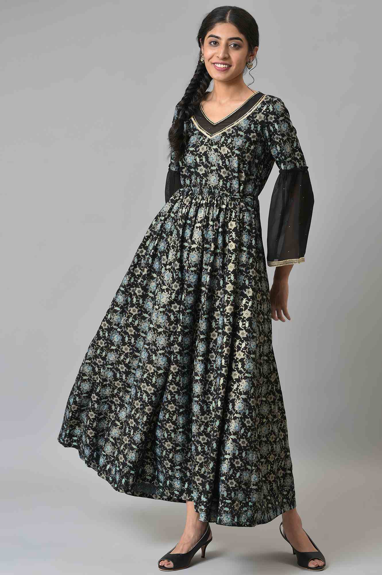 Black Contemporary Festive LIVA Dress - Image 5