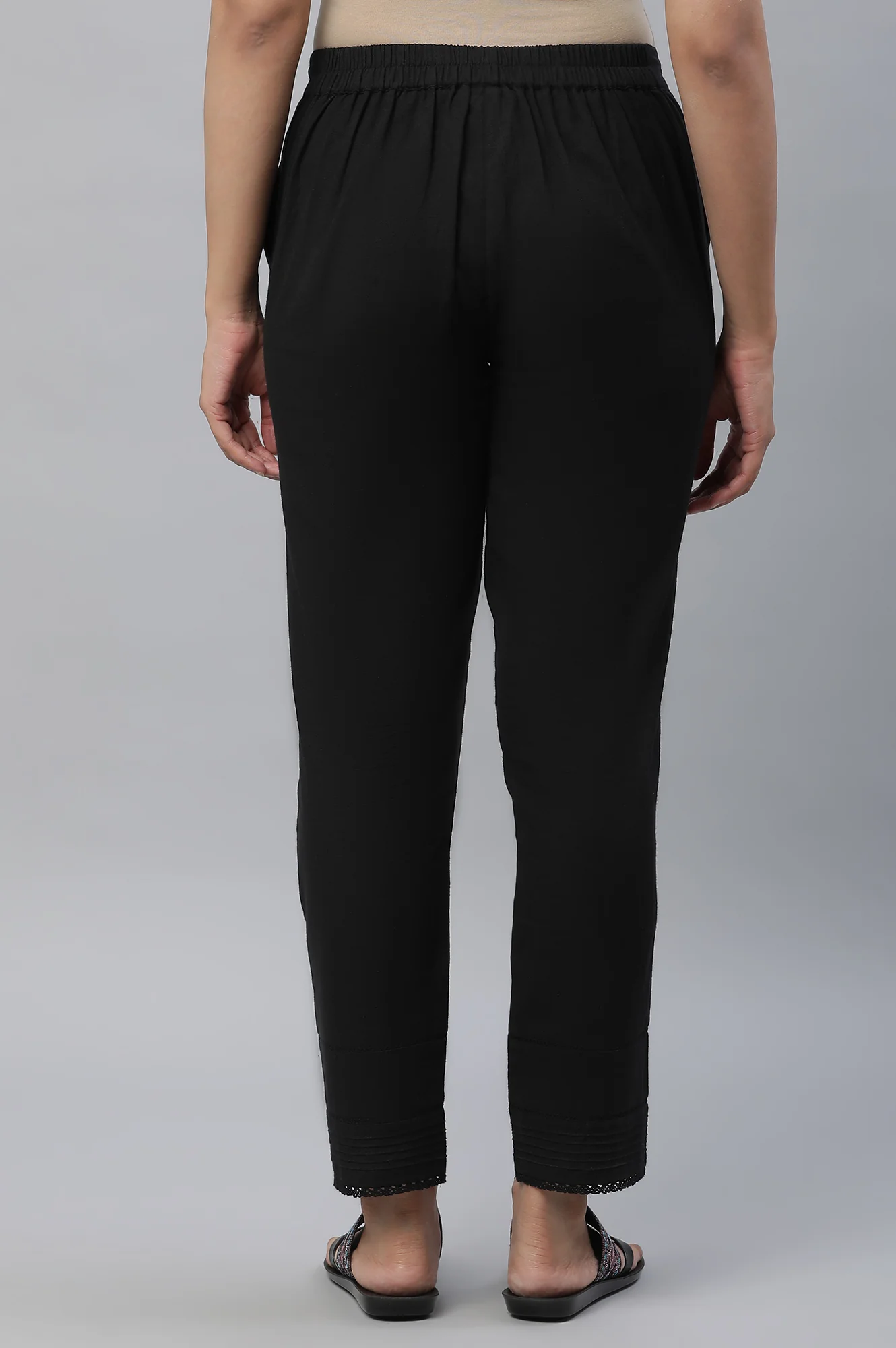 Black Cotton Flax Trousers with Lace Details - Image 4