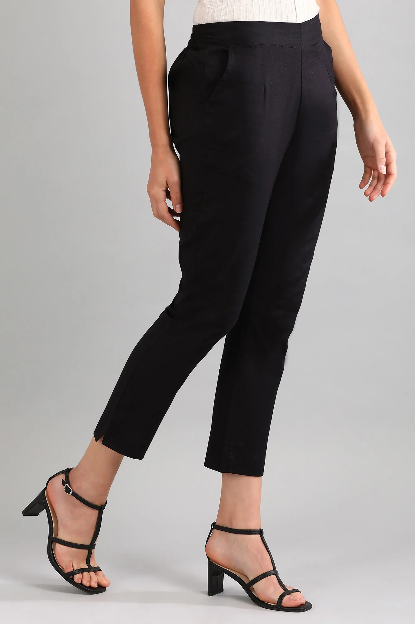 Black Cotton Flax Women Trousers - Image 4