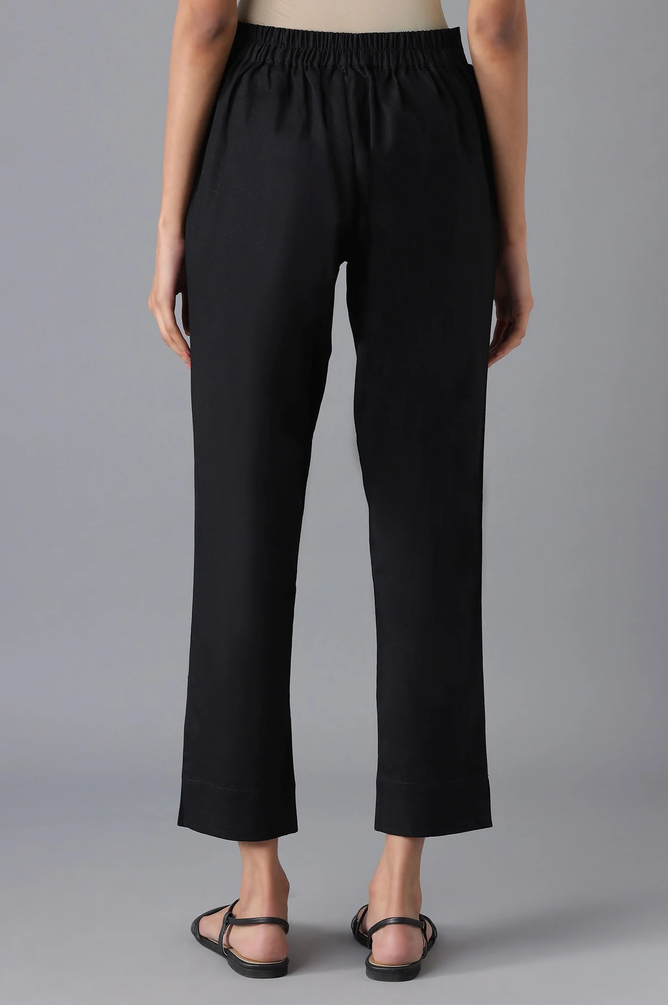 Black Cotton Flax Women Trousers - Image 2
