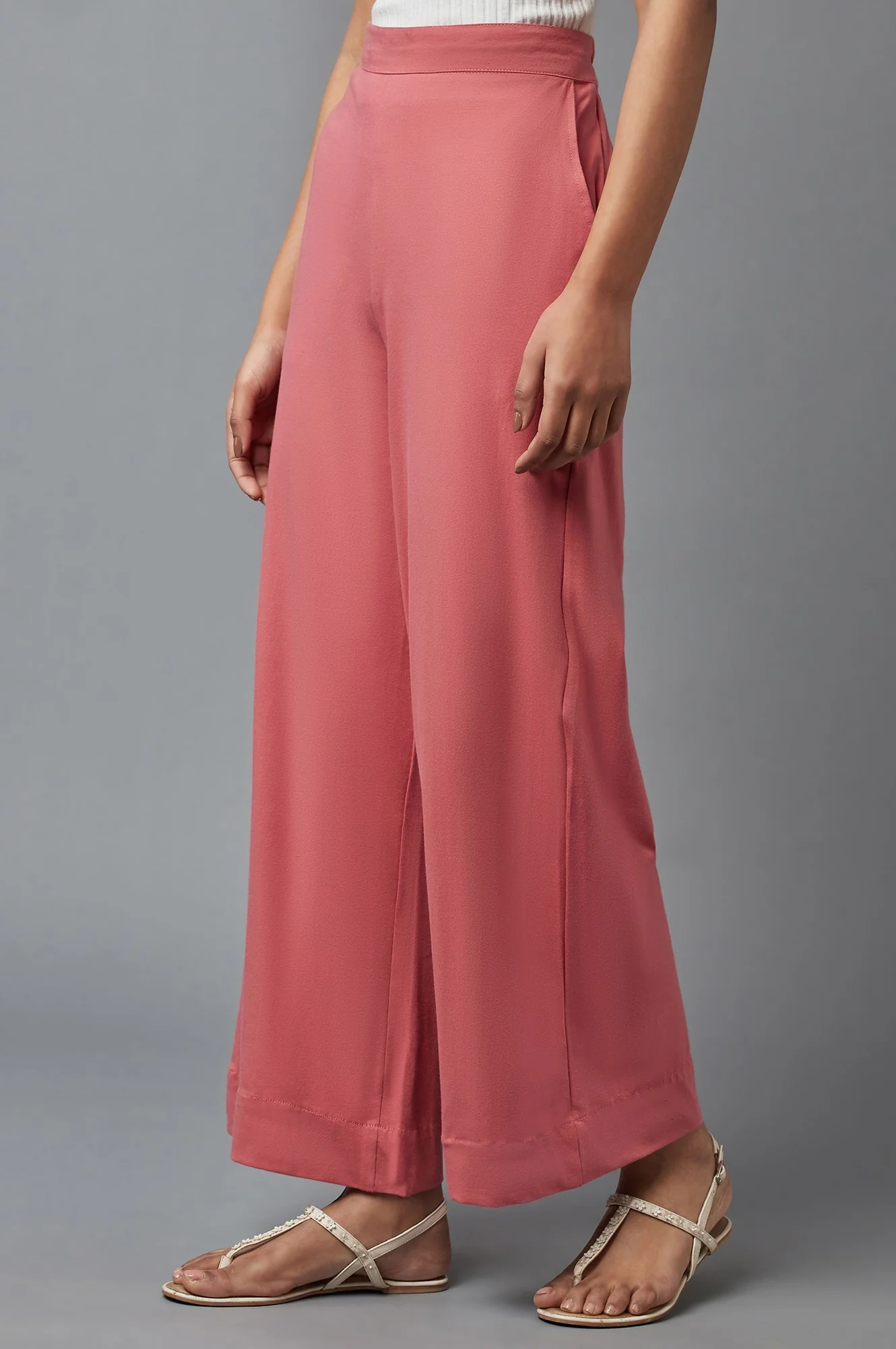 Maroon Cotton Lycra Straight Palazzo - Image 3