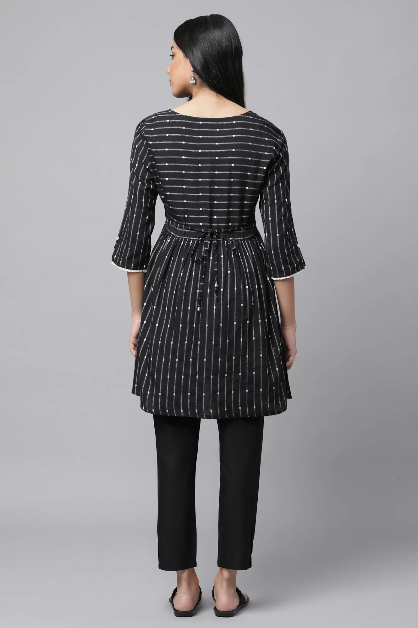 Black Dobby Fit And Flare Plus Size kurta - Image 2