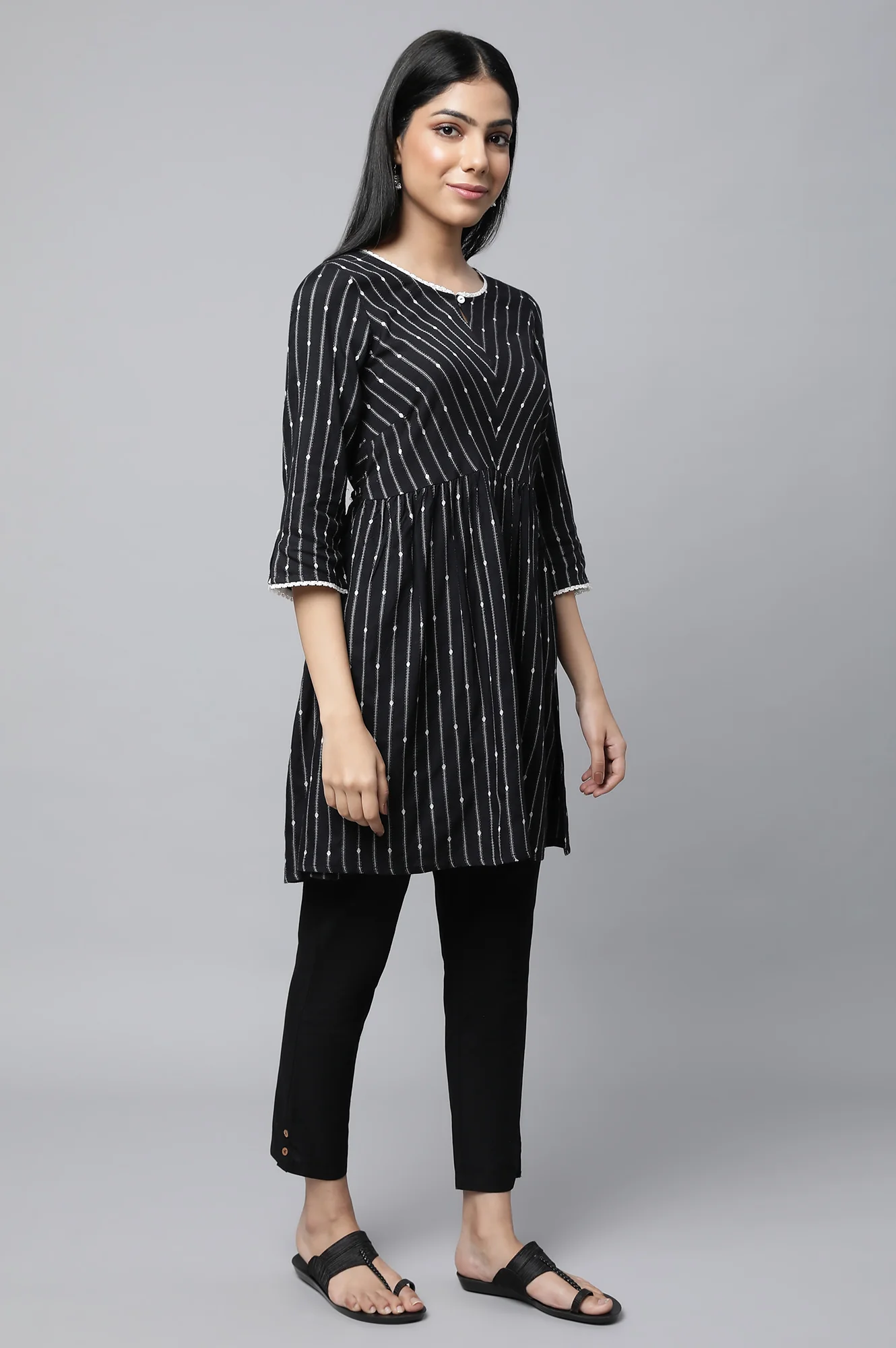 Black Dobby Fit And Flare Plus Size kurta - Image 4