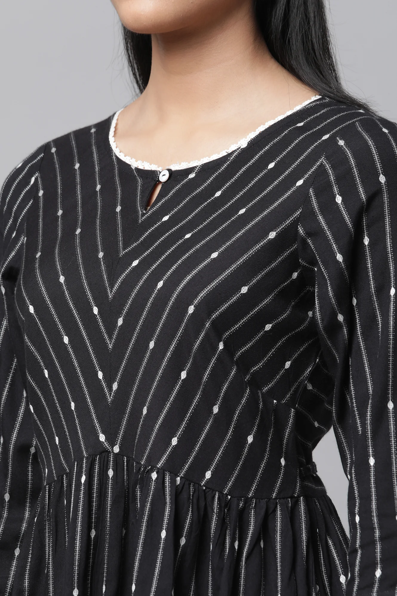 Black Dobby Fit And Flare Plus Size kurta - Image 6