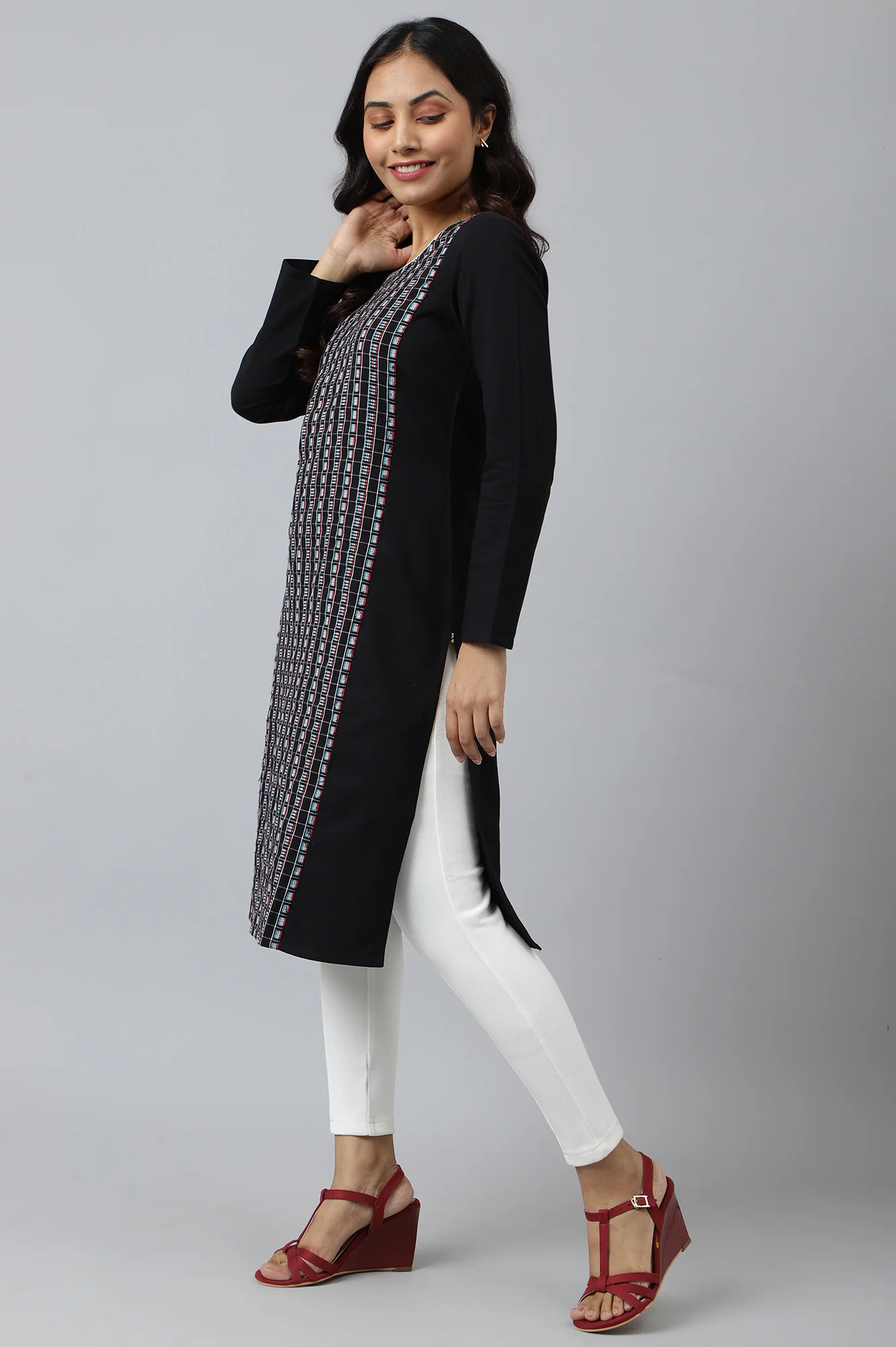 Black Dobby Winter kurta - Image 3