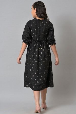 Black Embroidered Floral Print Flared Dress - Image 2