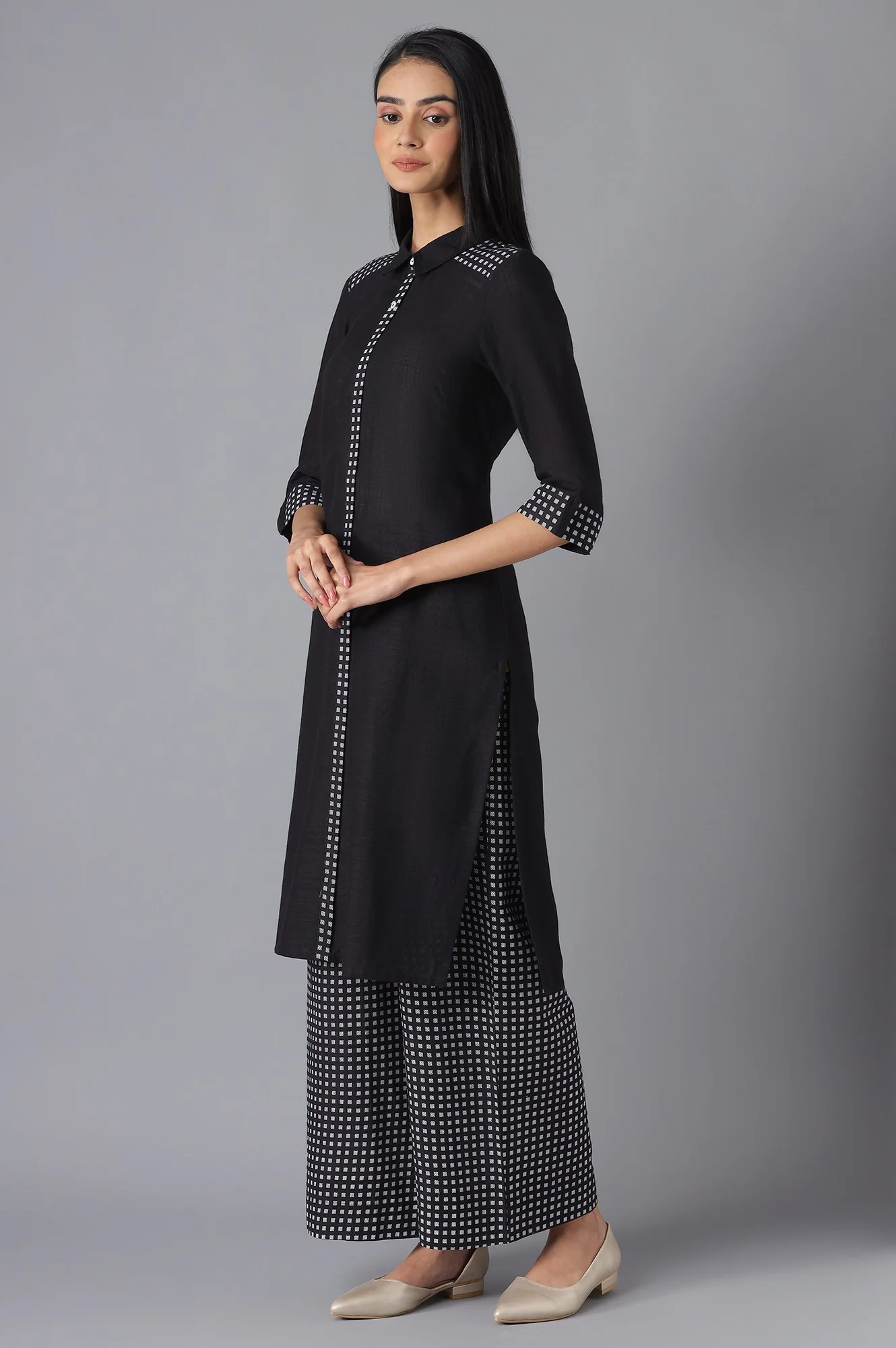 Black Ethnic Festive kurta and Palazzo Set - Image 3