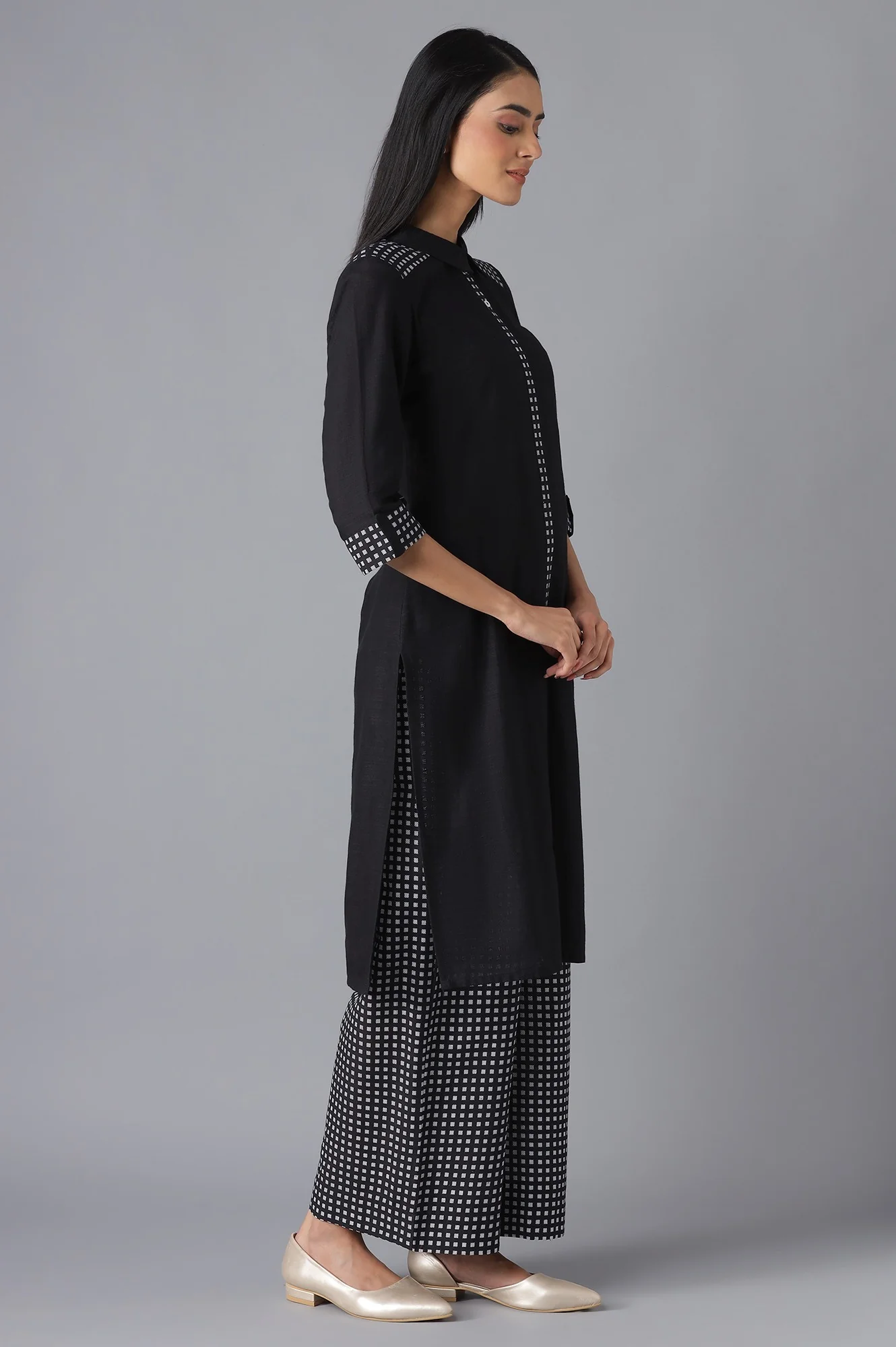 Black Ethnic Festive kurta and Palazzo Set - Image 4