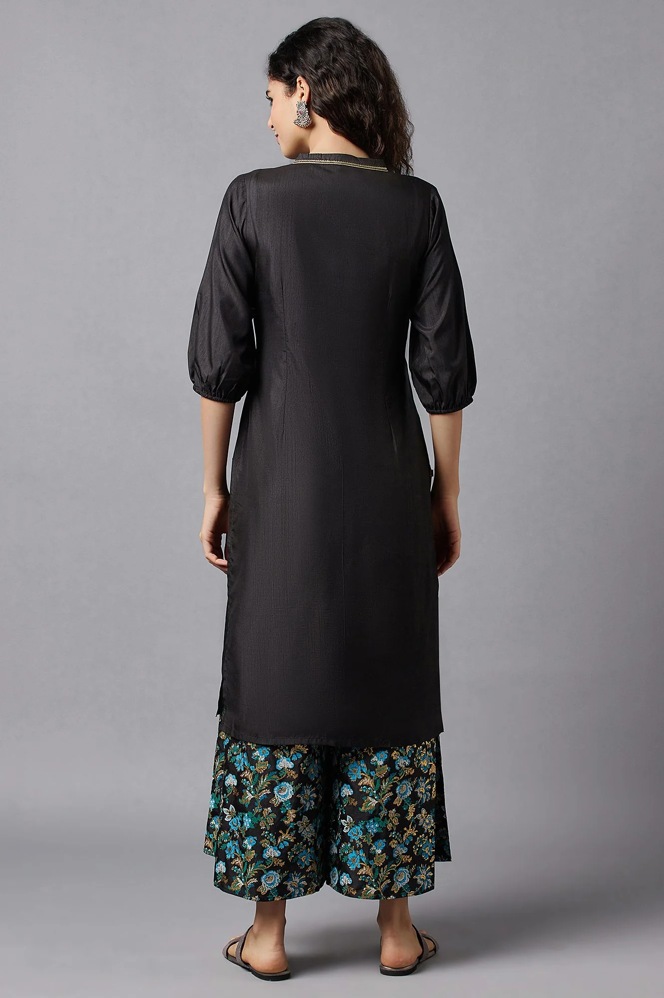 Black Ethnic kurta with Culottes - Image 2