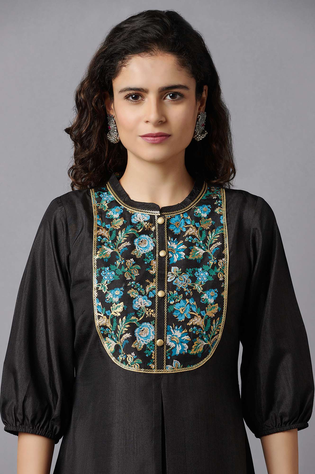 Black Ethnic kurta with Culottes - Image 5