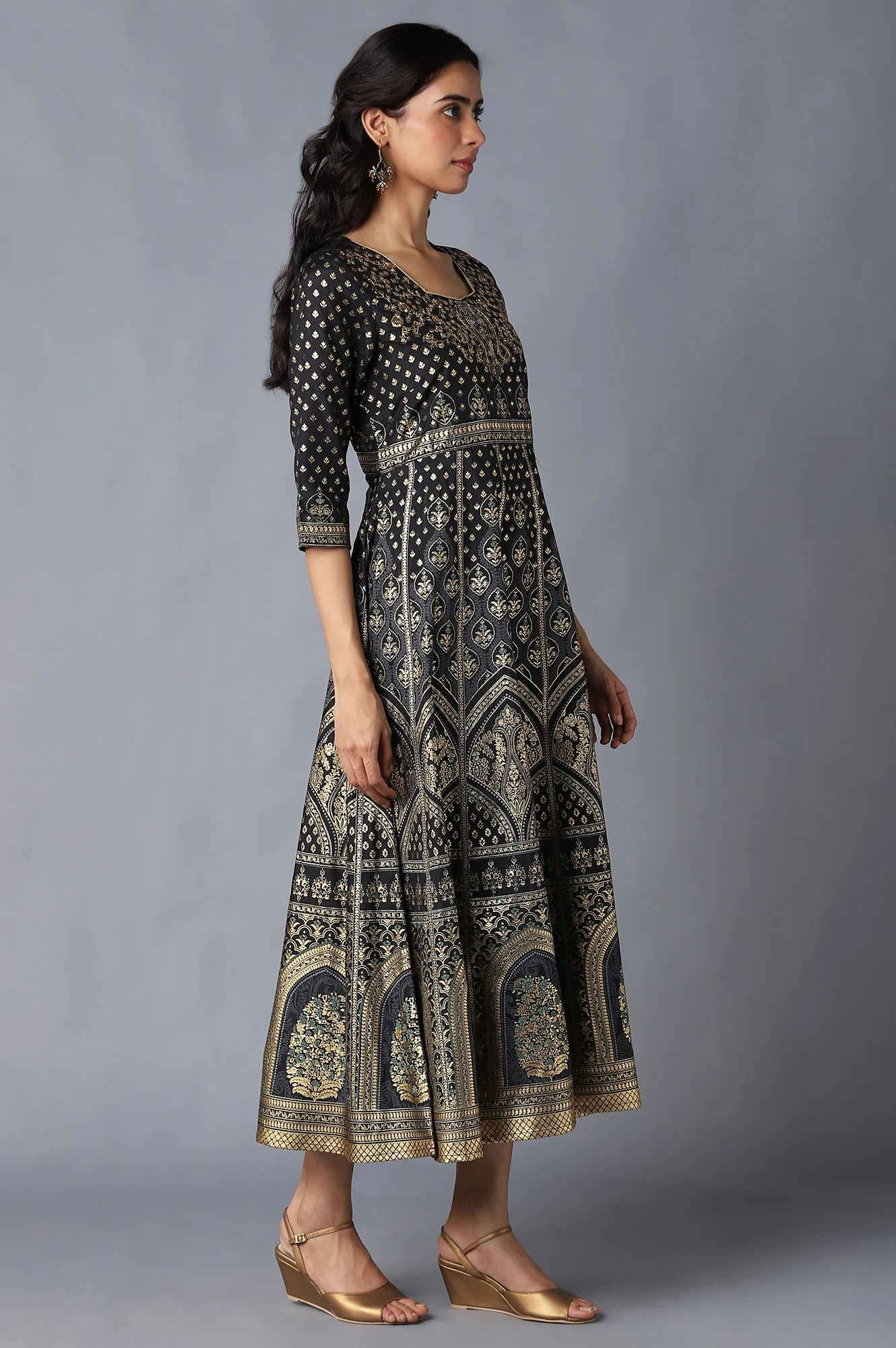 Black Floral Printed Dress - Image 4