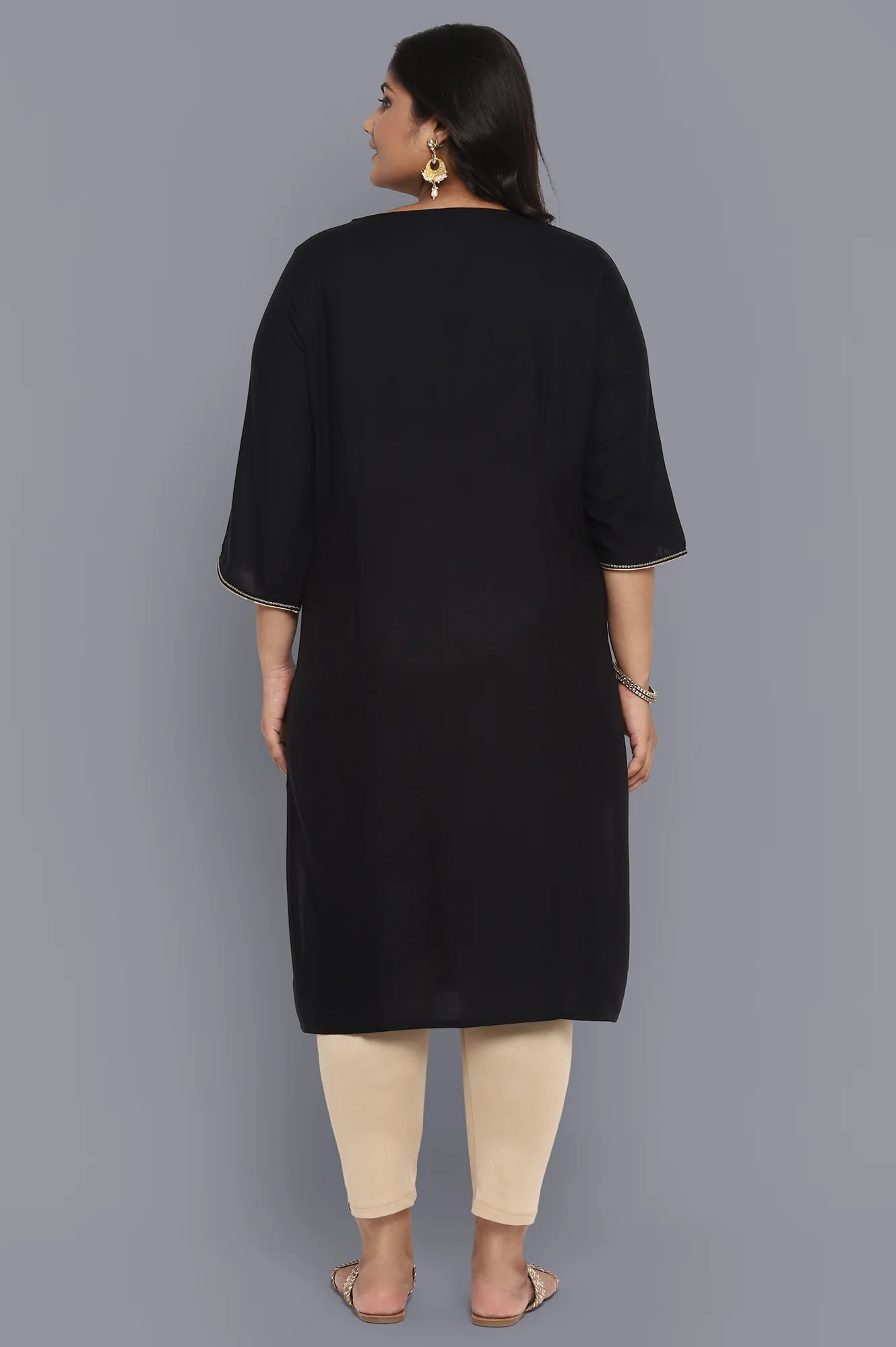 Black Glitter Print Straight kurta - Image 2