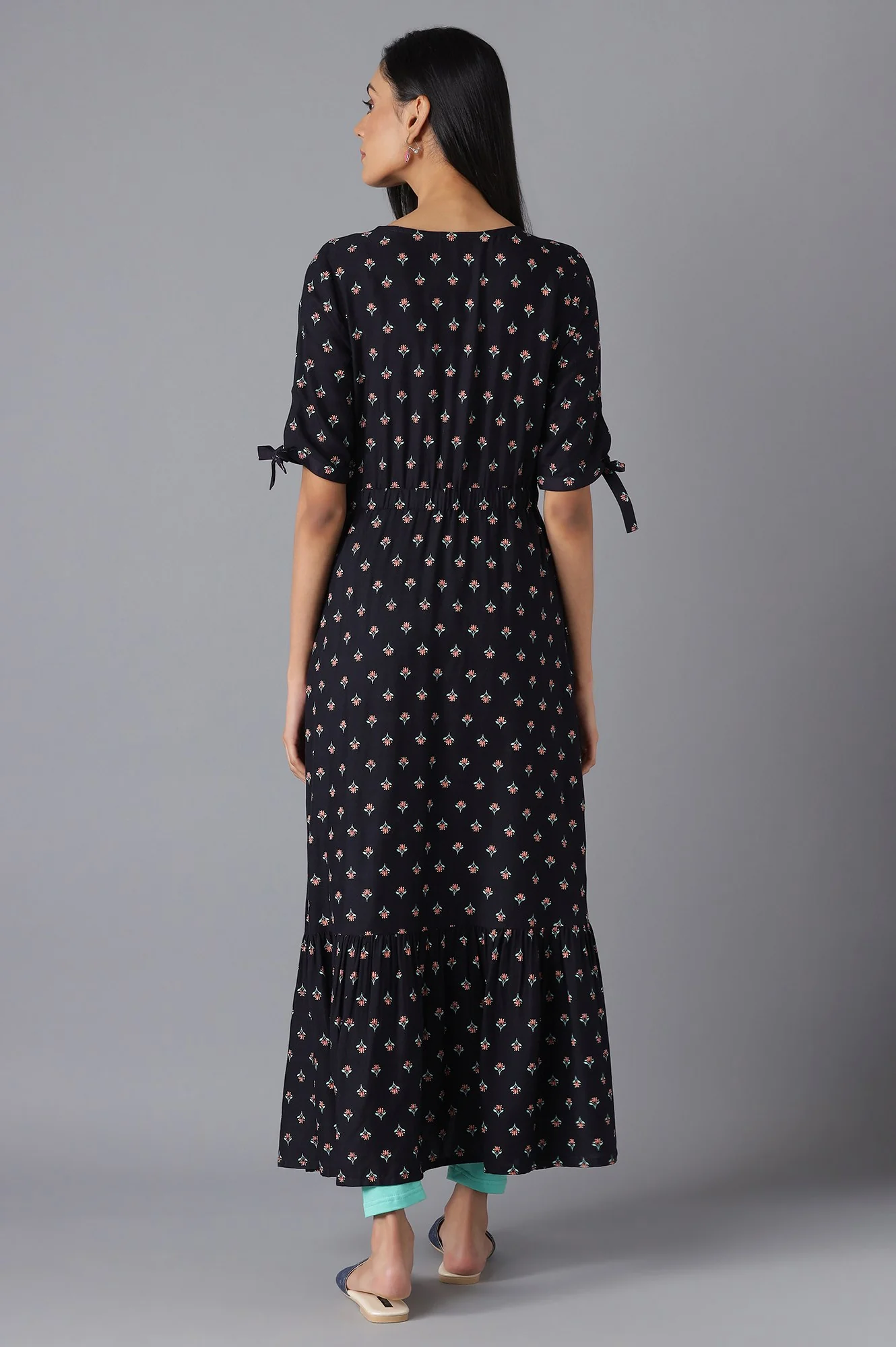 Black Khadi Printed Dress - Image 2