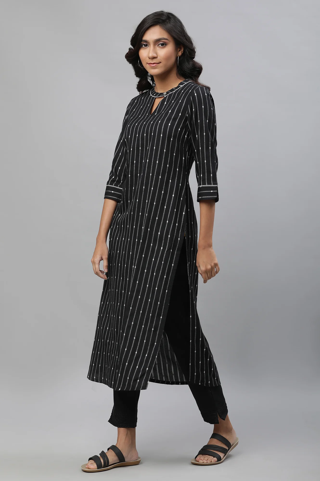 Black Yarn Dyed Casual Straight Kurta - Image 3