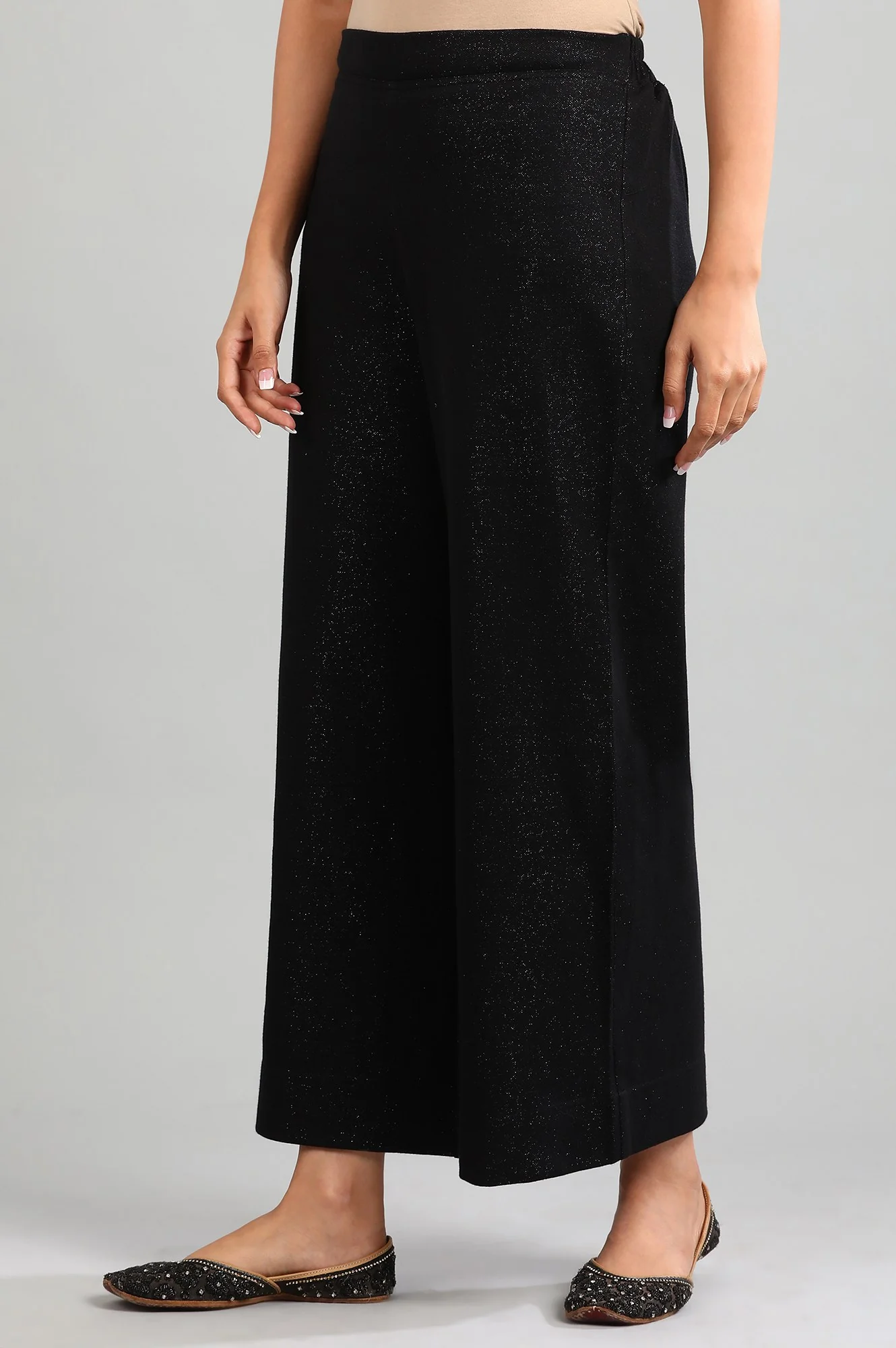 Black Yarn-dyed Winter Palazzos - Image 3