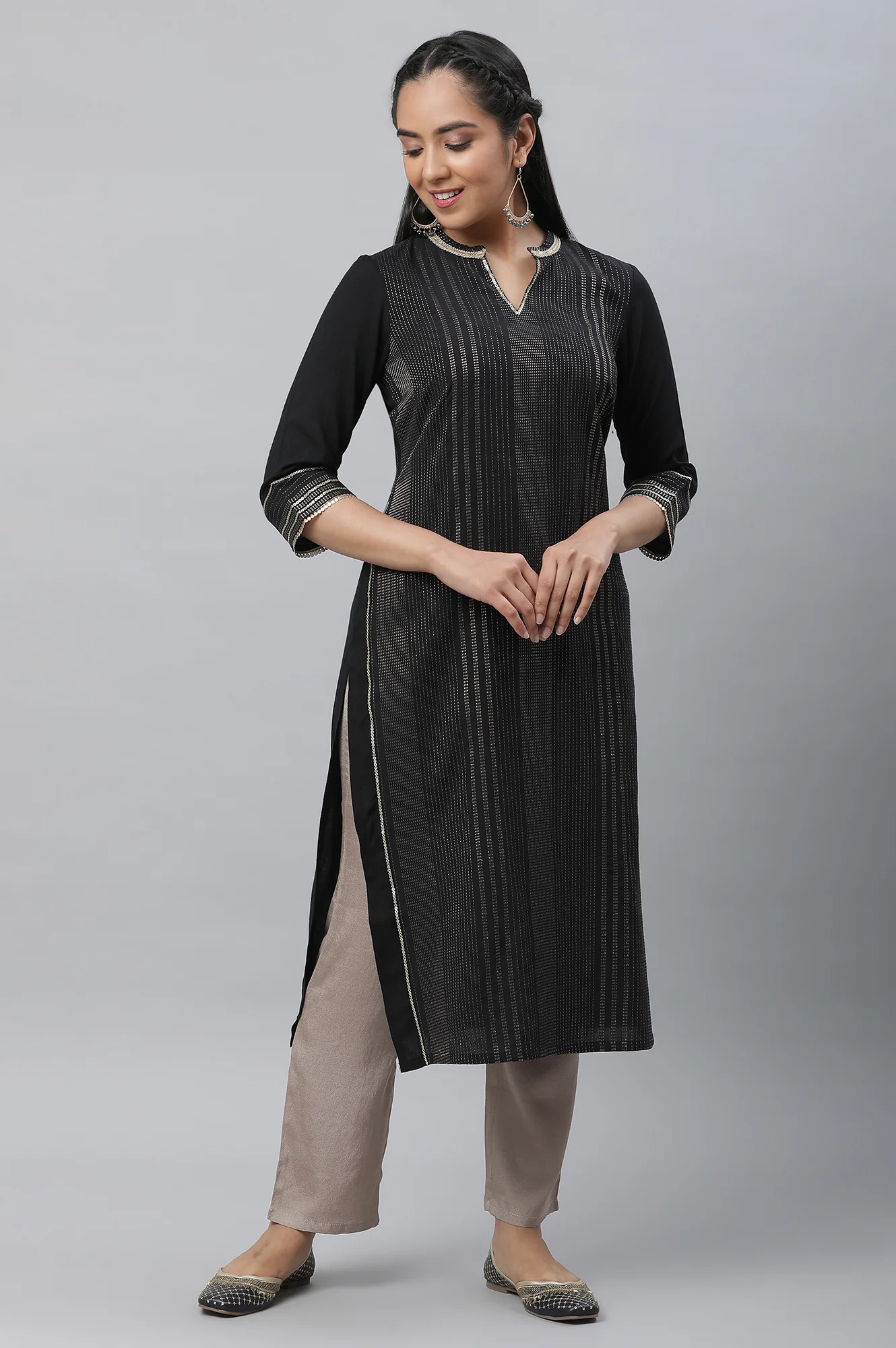 Black Zari Woven Festive Kurta - Image 2