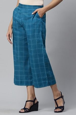 Blue Check Print Culottes - Image 3