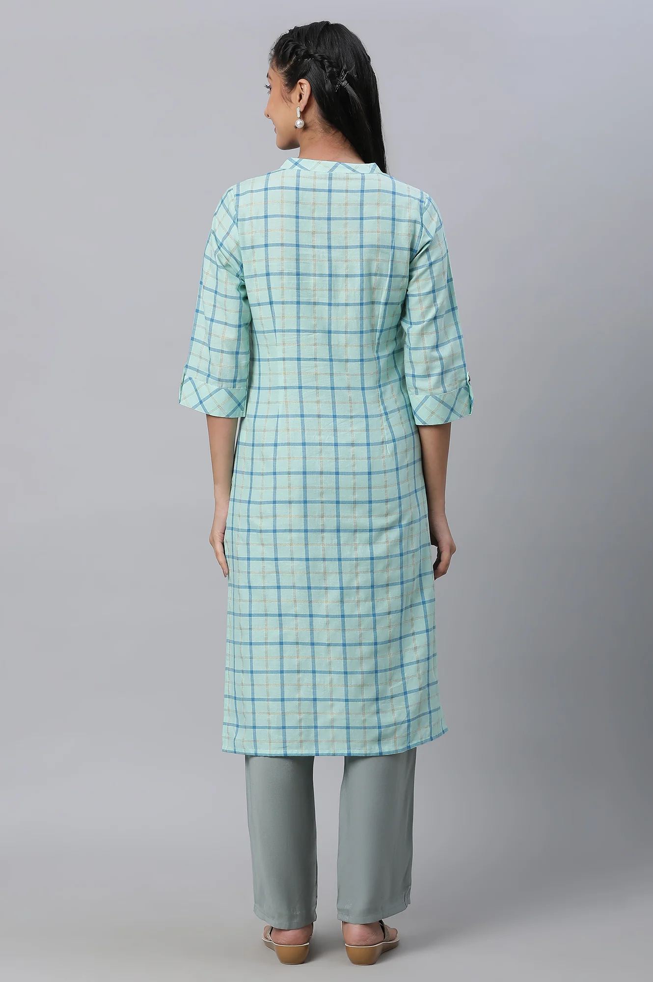 Blue Checkered Casual kurta - Image 4