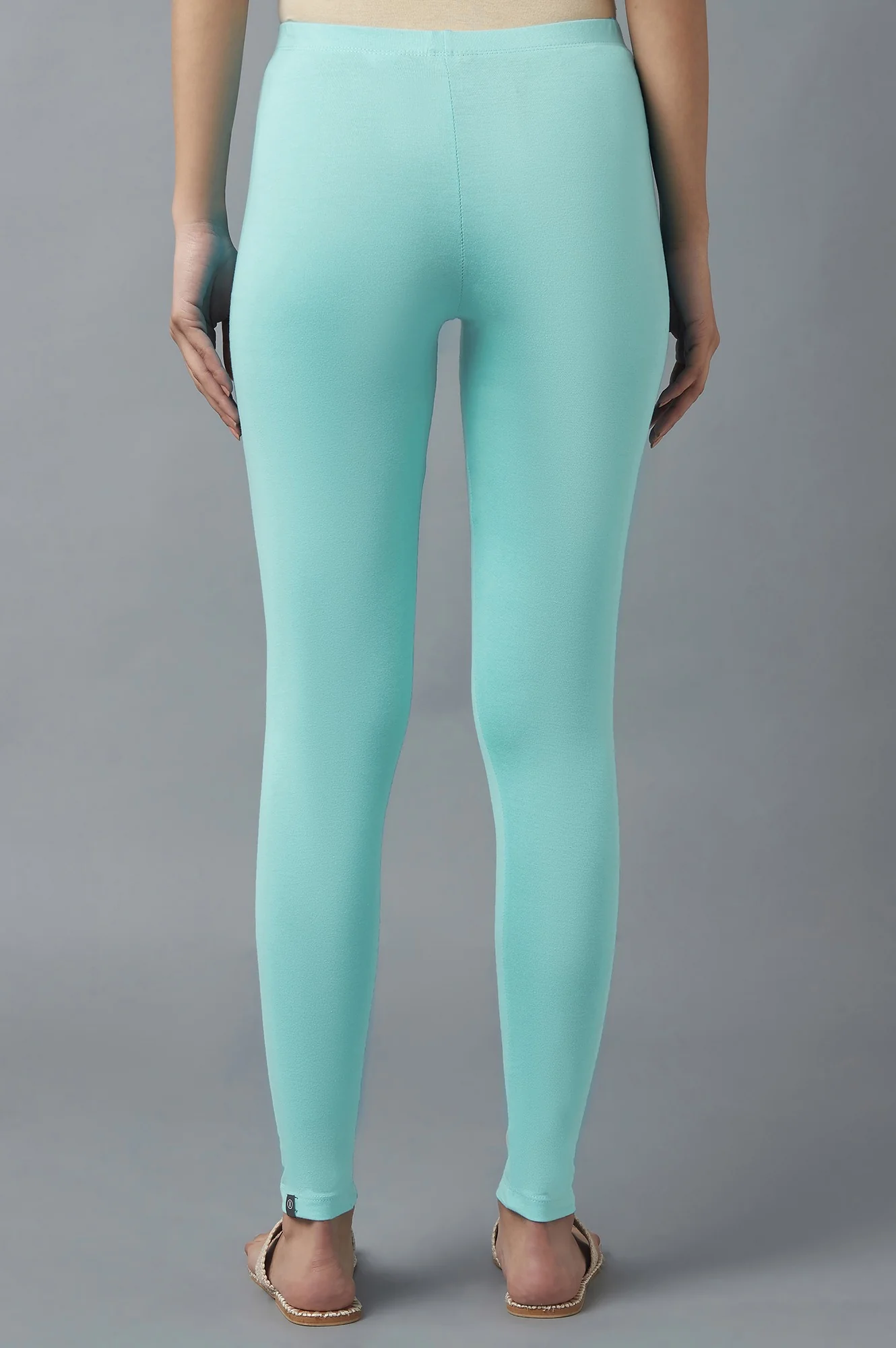 Light Blue Solid Skinny Cotton Tights With Elasticated Waist - Image 2