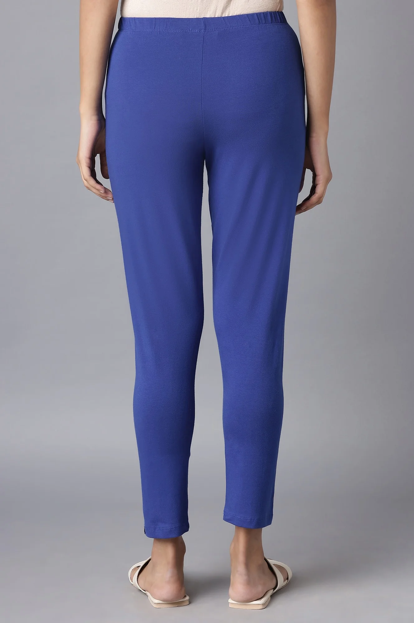 Blue Solid Skinny Fit Cotton Tights With Elasticated Waist - Image 2