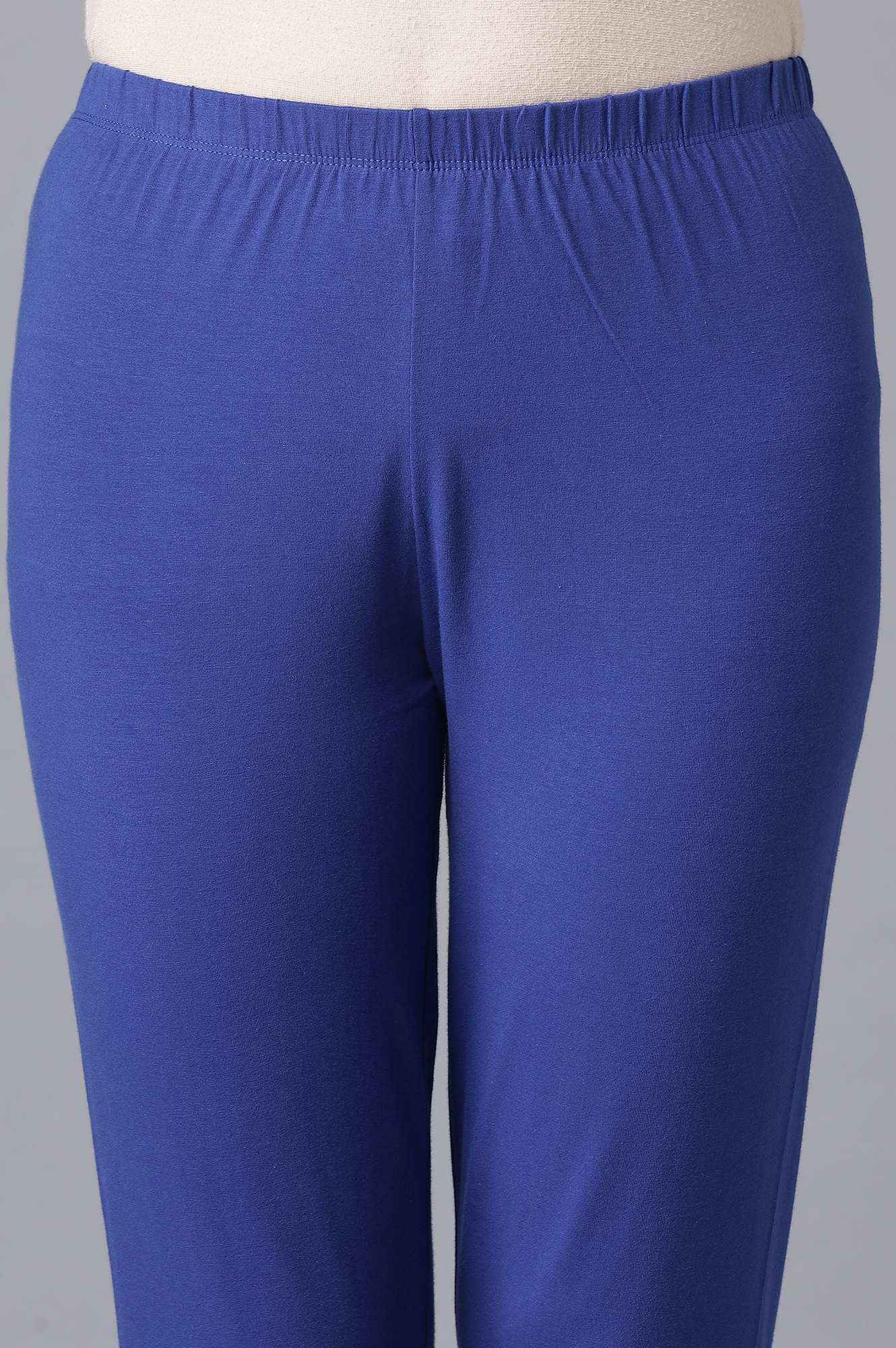 Blue Solid Skinny Fit Cotton Tights With Elasticated Waist - Image 6