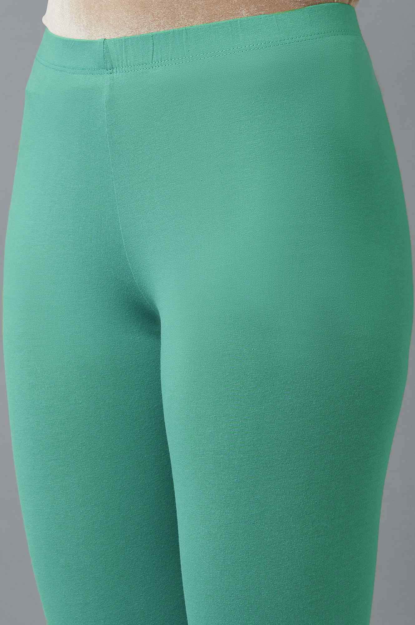 Light Blue Solid Skinny Fit Cotton Tights With Elasticated Waist - Image 6