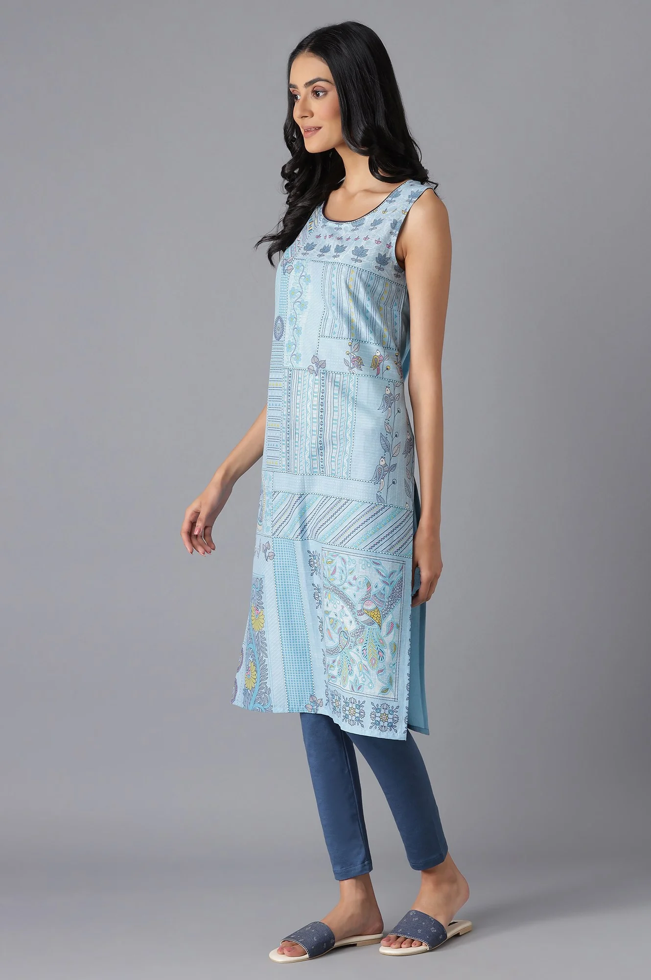 Blue Cotton Printed kurta - Image 3