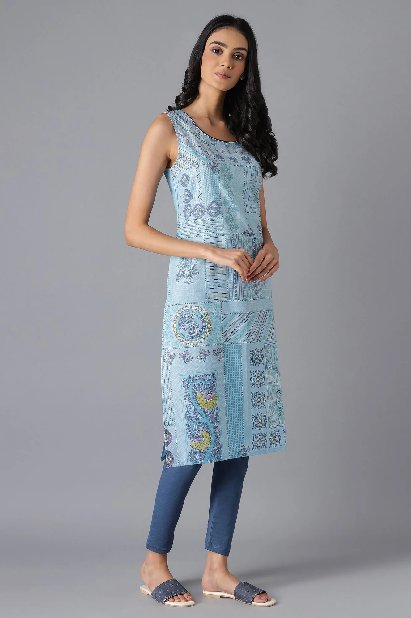 Blue Cotton Printed kurta - Image 4