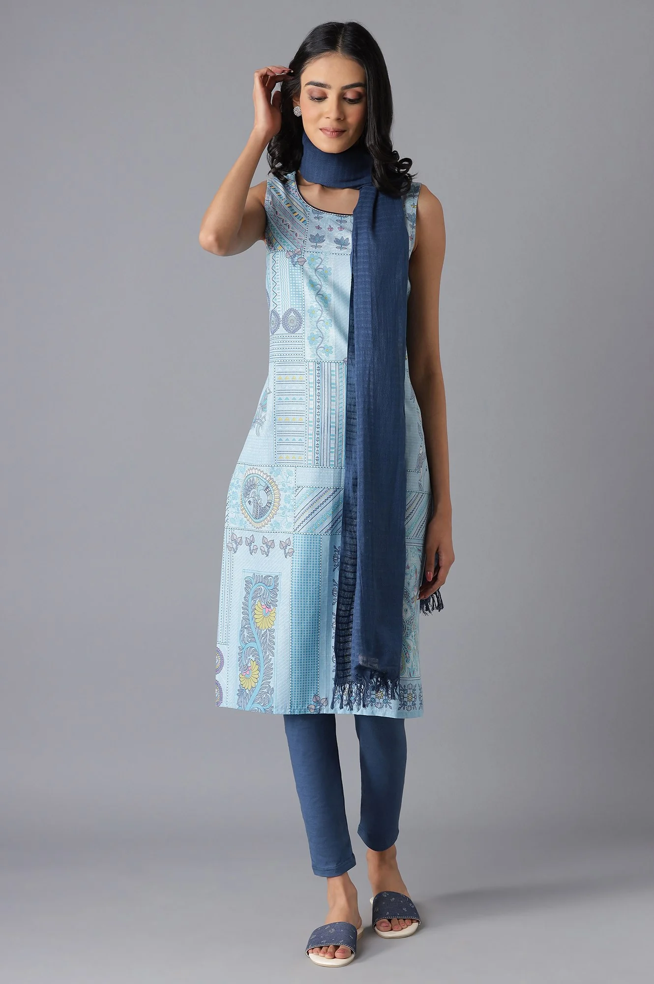 Blue Cotton Printed kurta - Image 5