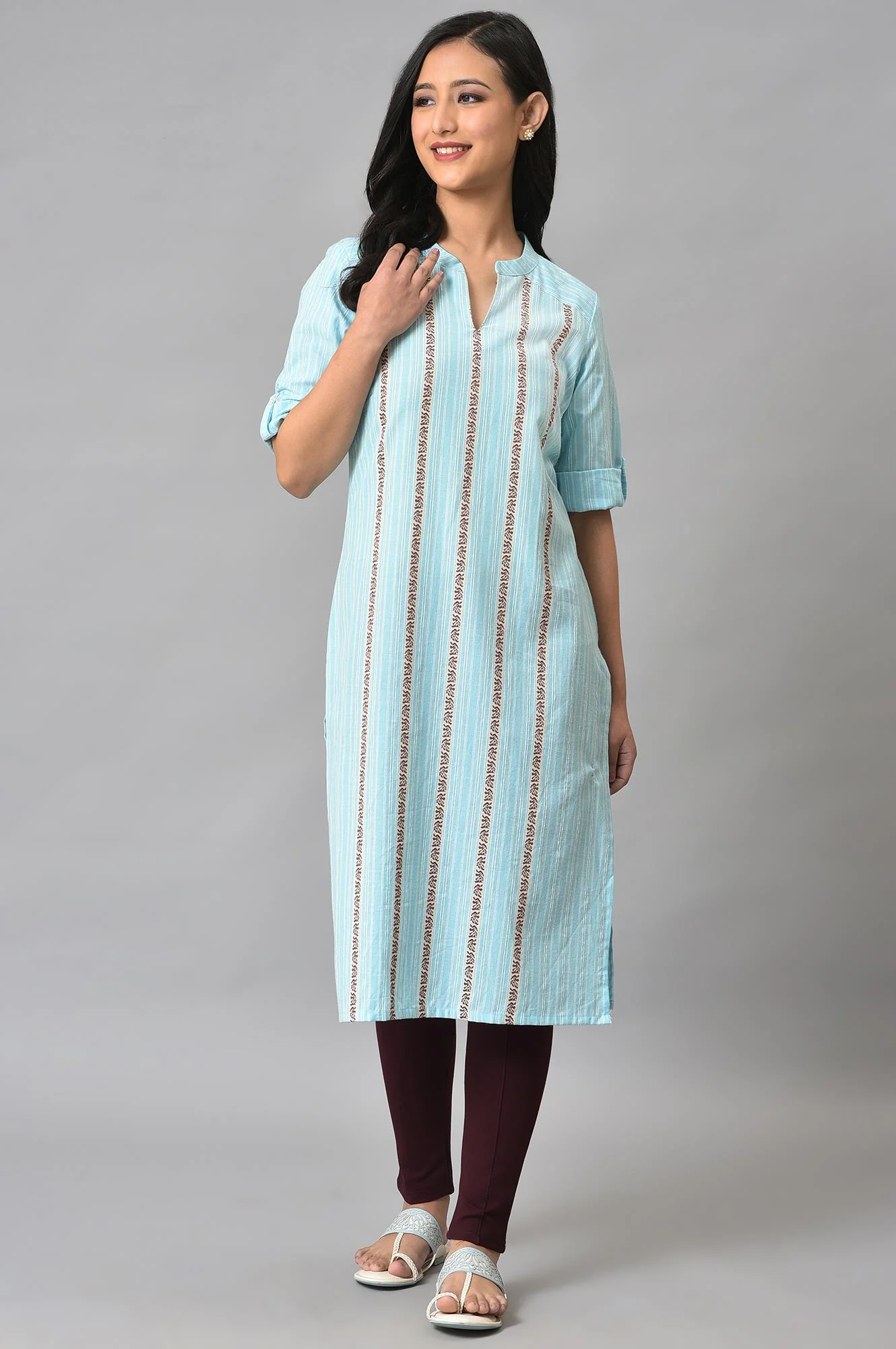 Blue Cotton Printed Straight kurta - Image 6