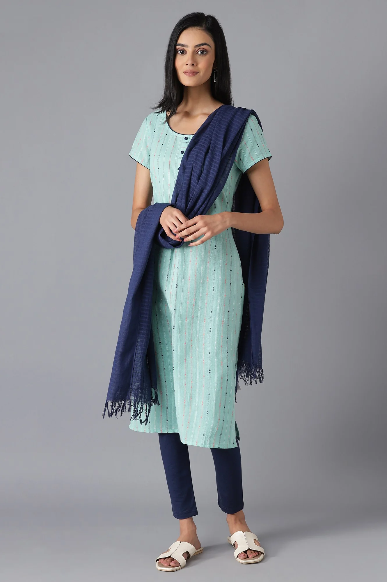 Blue Cotton South Dupatta - Image 3