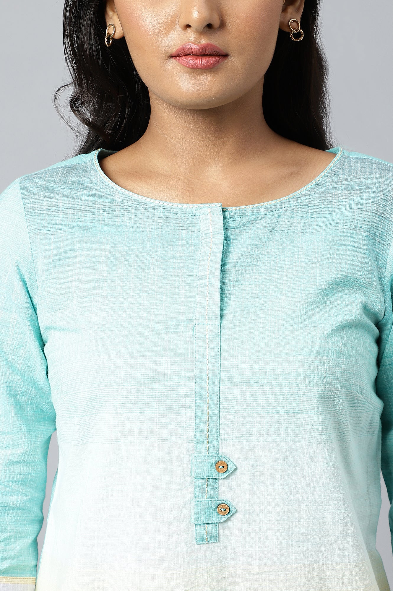 Blue Cotton Textured Ethnic kurta - Image 8