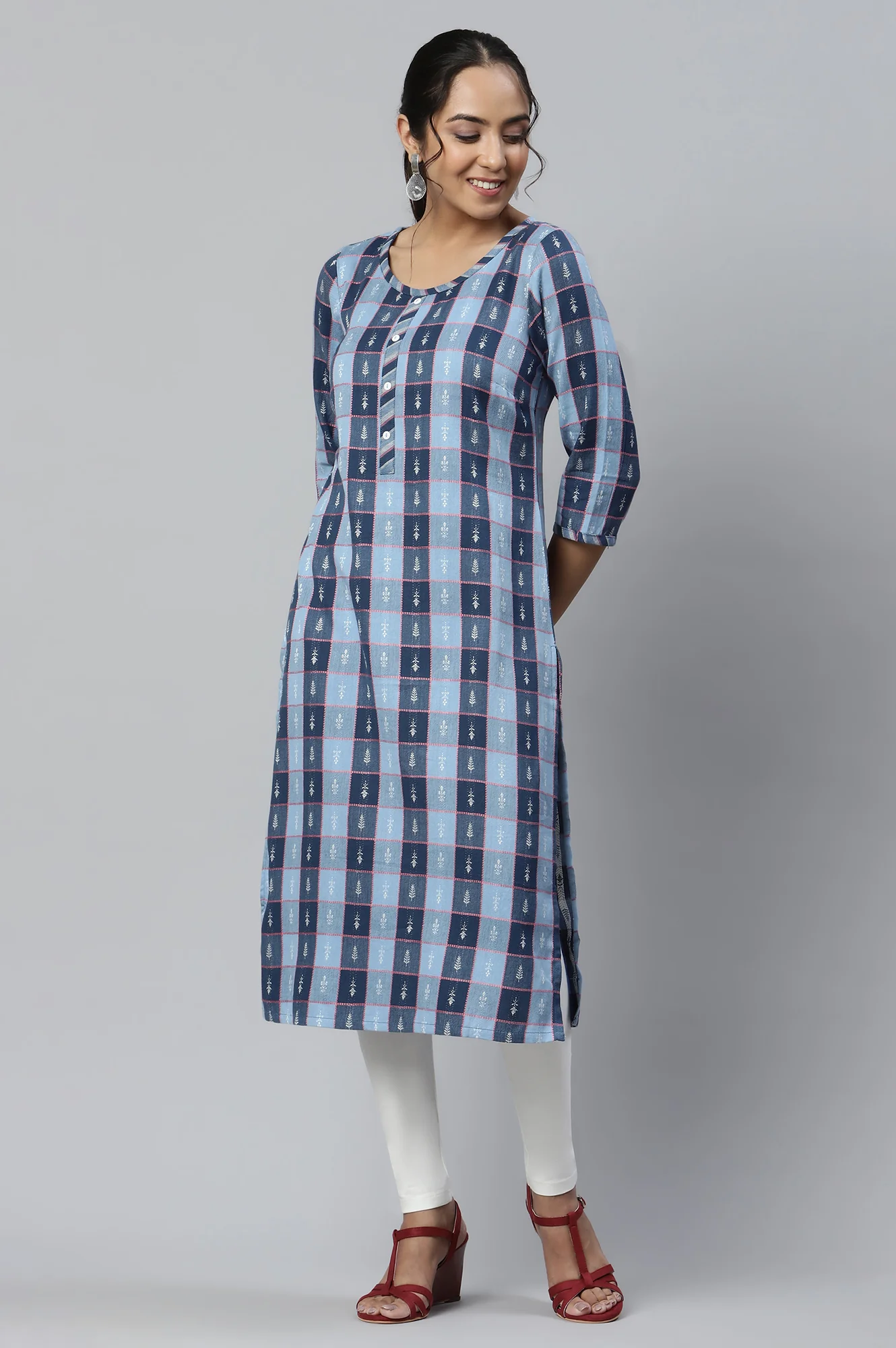 Blue Dobby Printed Ethnic kurta - Image 6