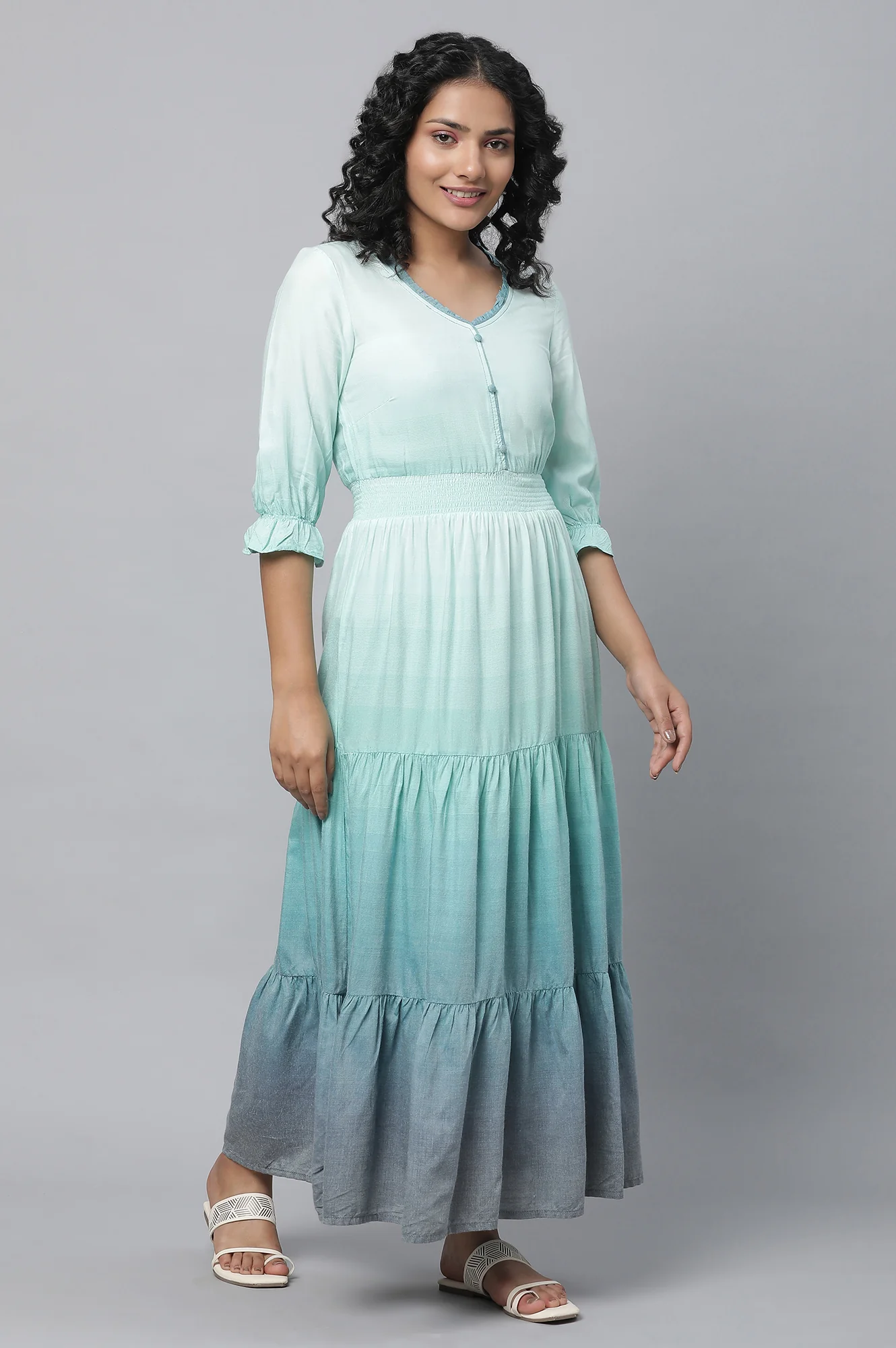 Blue Dress With Smoking Detail - Image 4