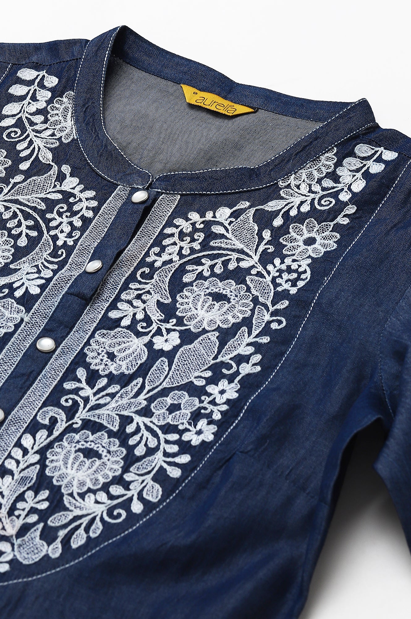 Blue Embroidered Denim kurta - Image 2