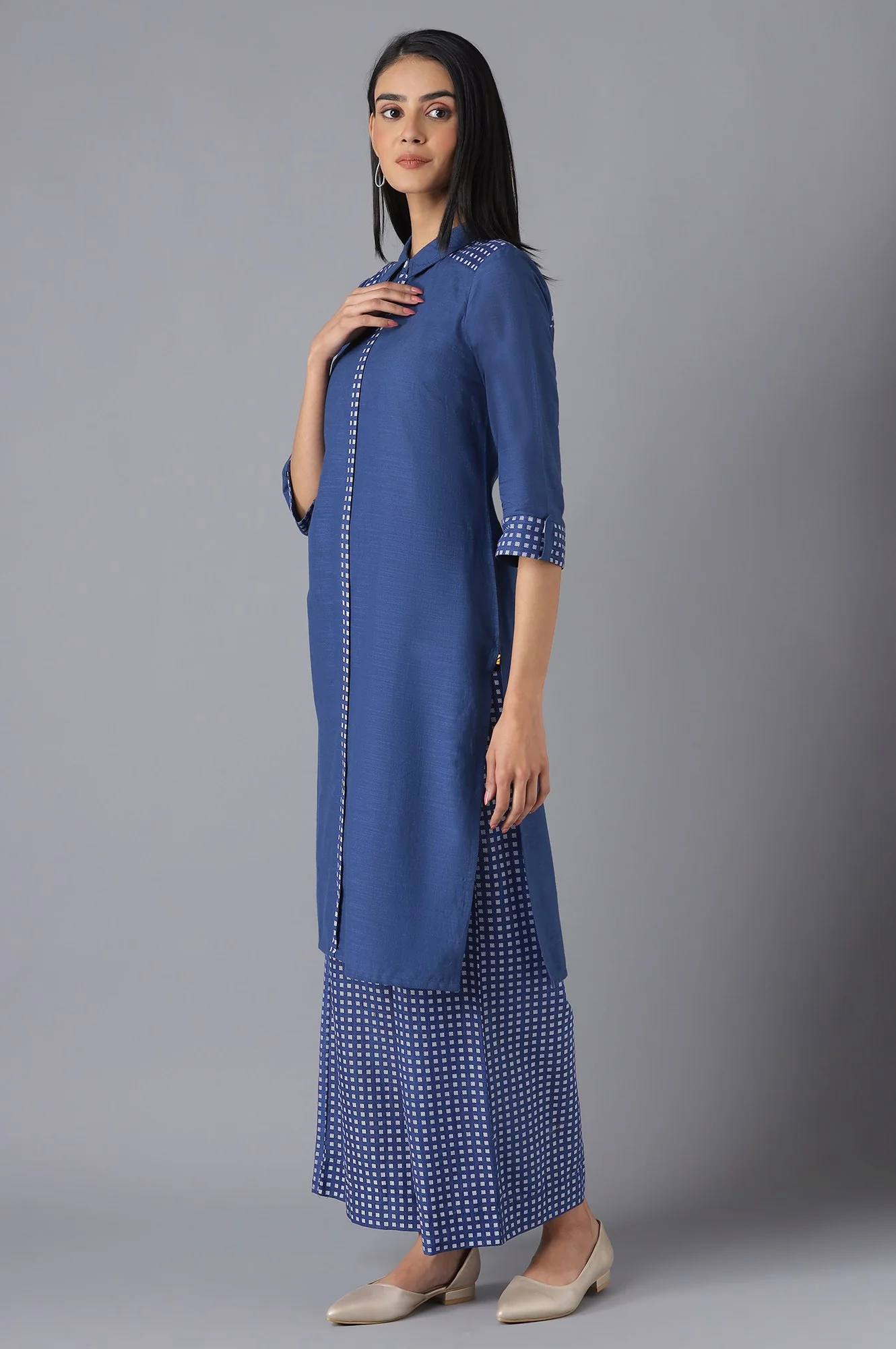 Blue Ethnic Festive kurta and Palazzo Set - Image 3