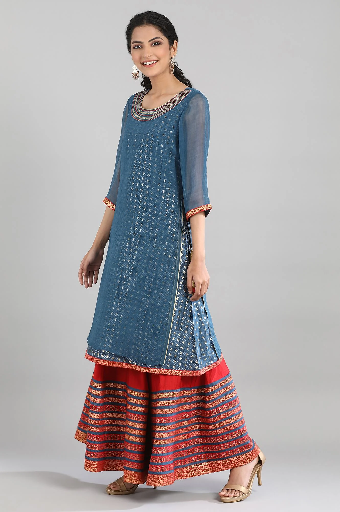 Blue Festive kurta Skirt Set - Image 3