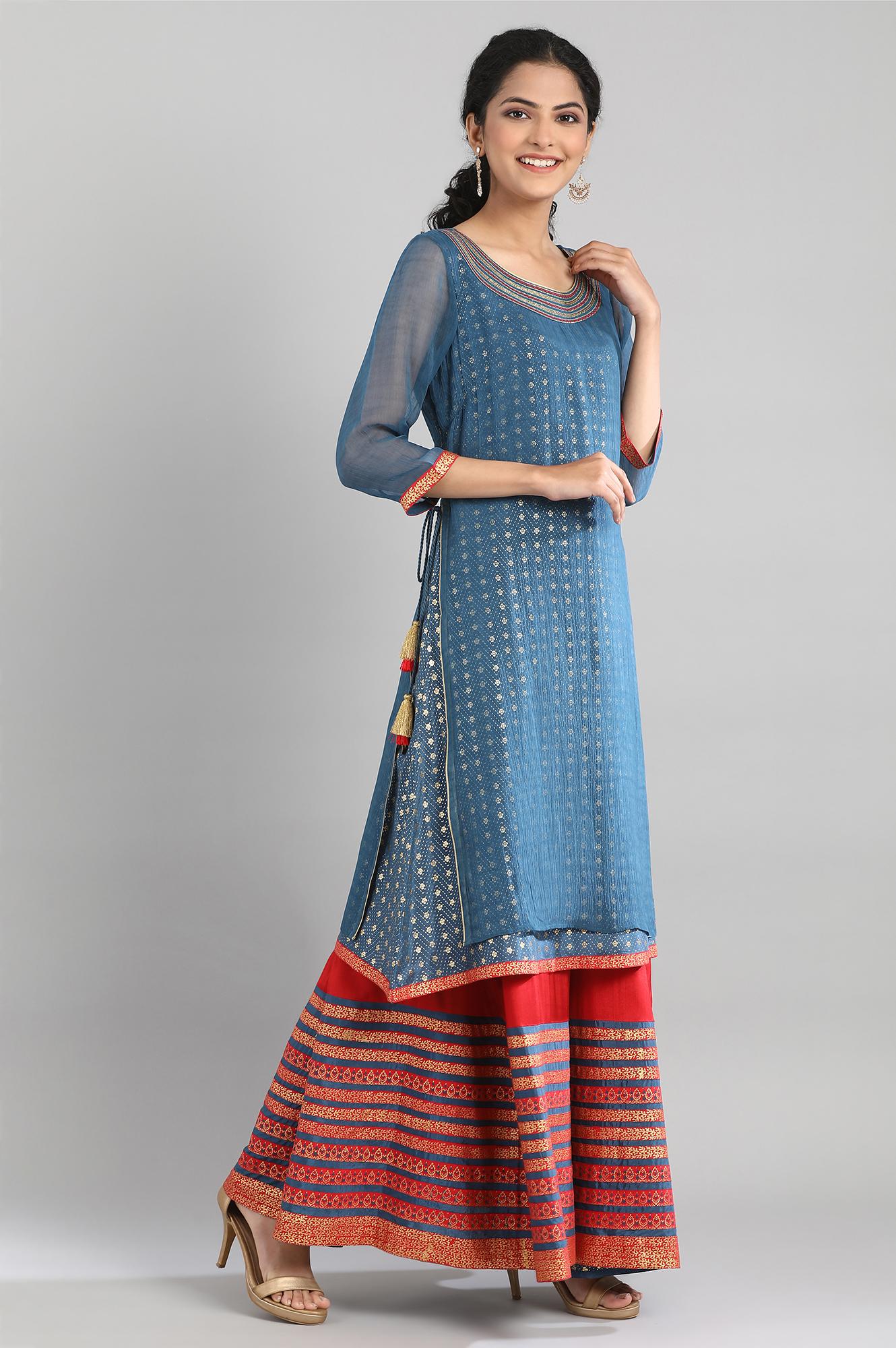 Blue Festive kurta Skirt Set - Image 4