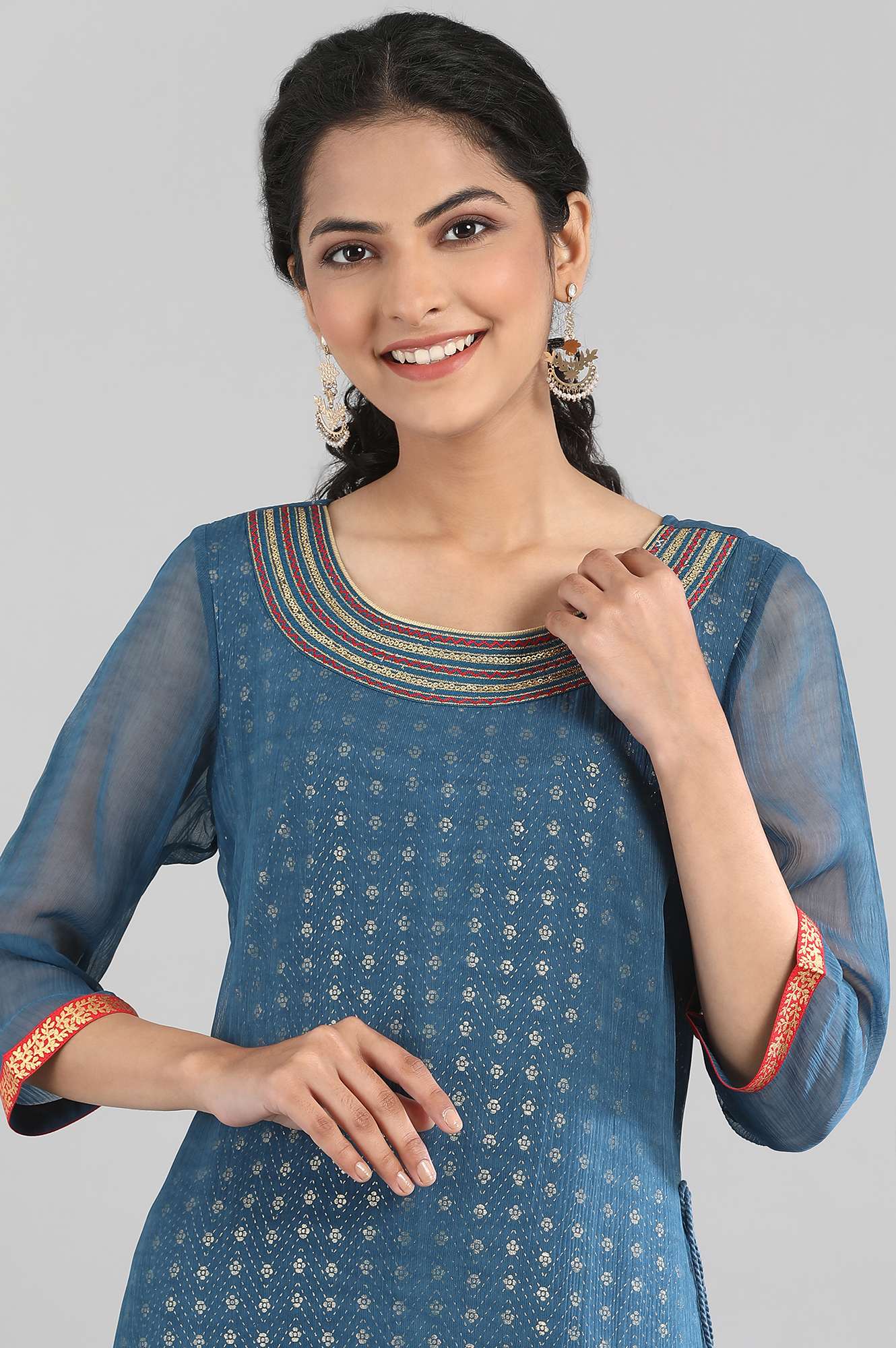 Blue Festive kurta Skirt Set - Image 5