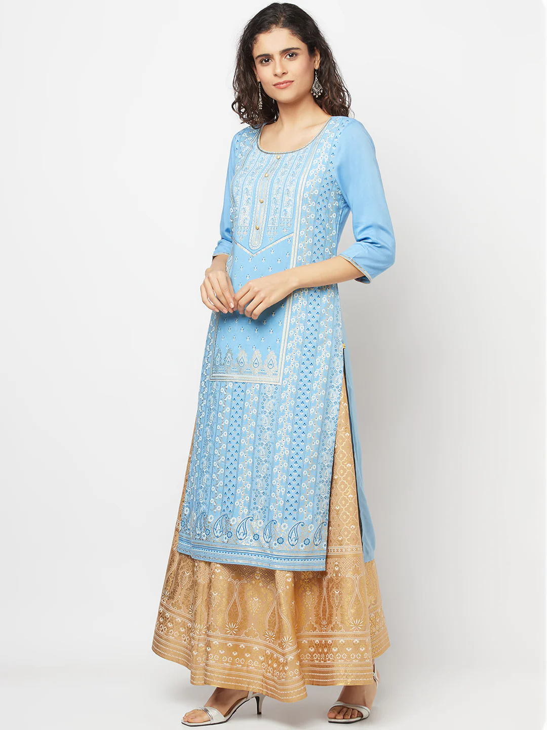Blue Festive LIVA kurta & Skirt Set - Image 3