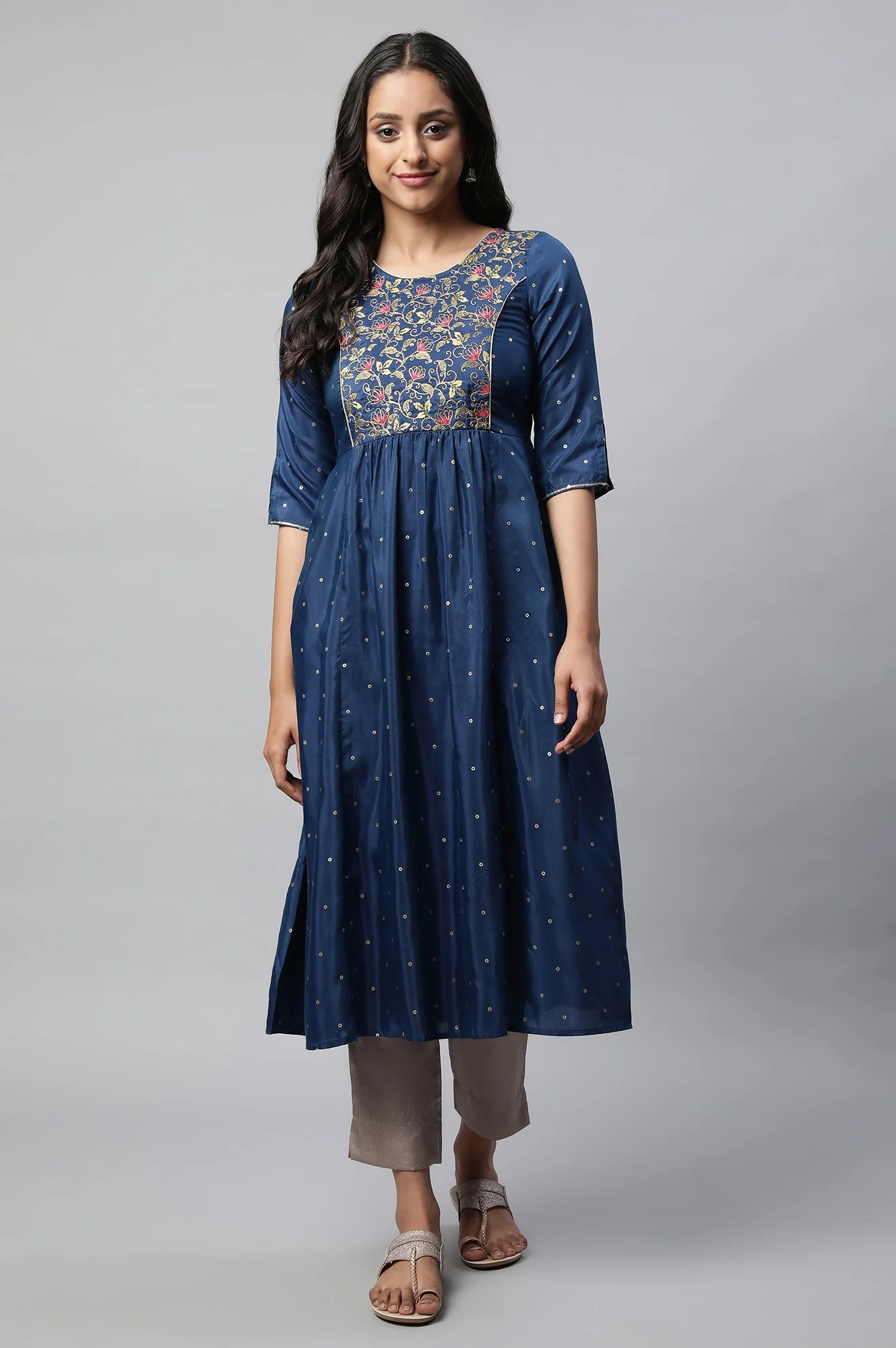 Blue Flared Embroidered kurta - Image 5