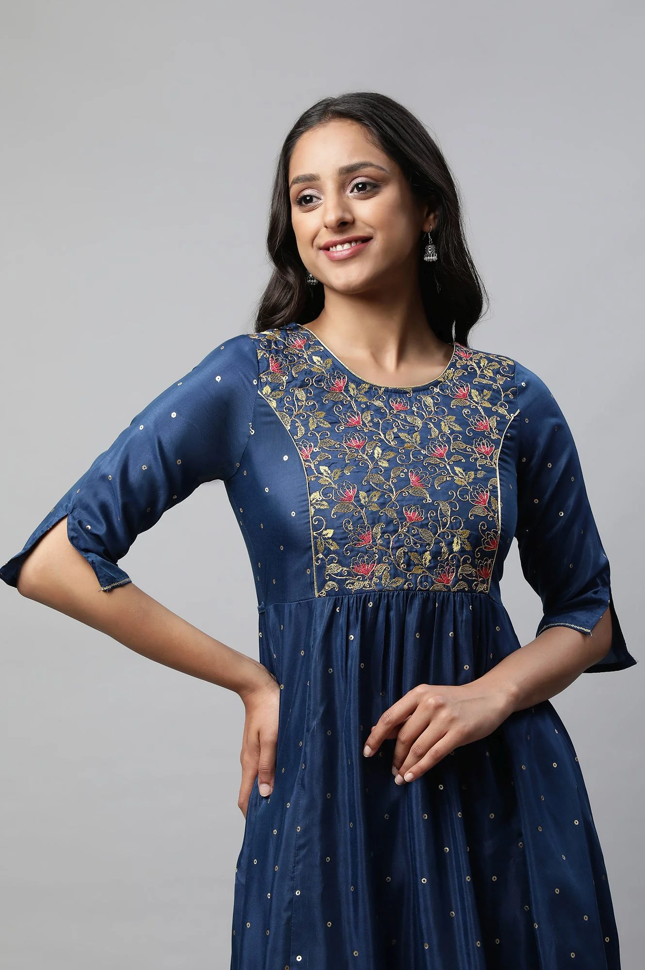 Blue Flared Embroidered kurta - Image 6