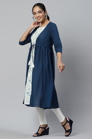 Blue Flared Gillet with Noodle Strap kurta - Image 3