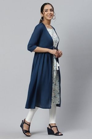 Blue Flared Gillet with Noodle Strap kurta - Image 4
