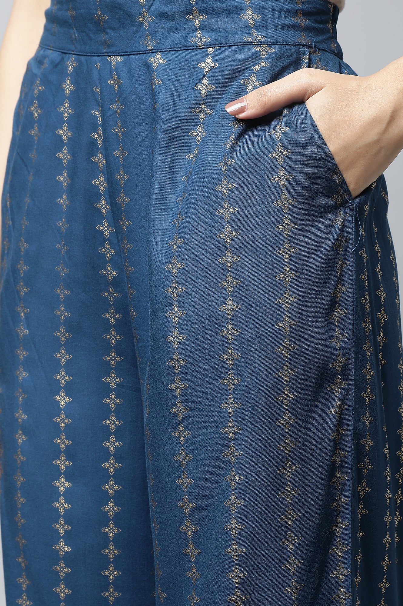 Blue Floral Foil Printed Palazzo - Image 6