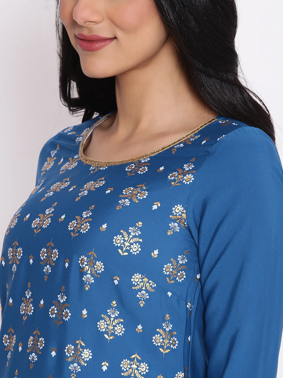 Blue Floral Print kurta & Tights Set - Image 5