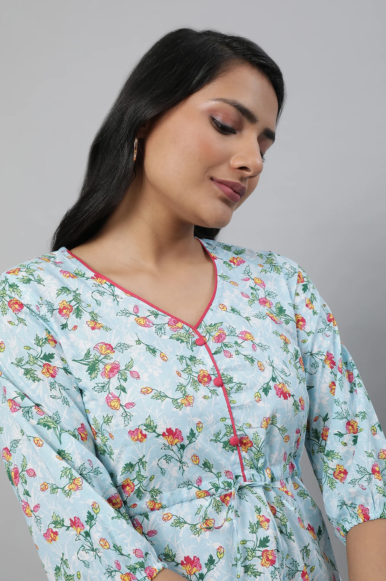 Blue Floral Print Summer kurta - Image 6