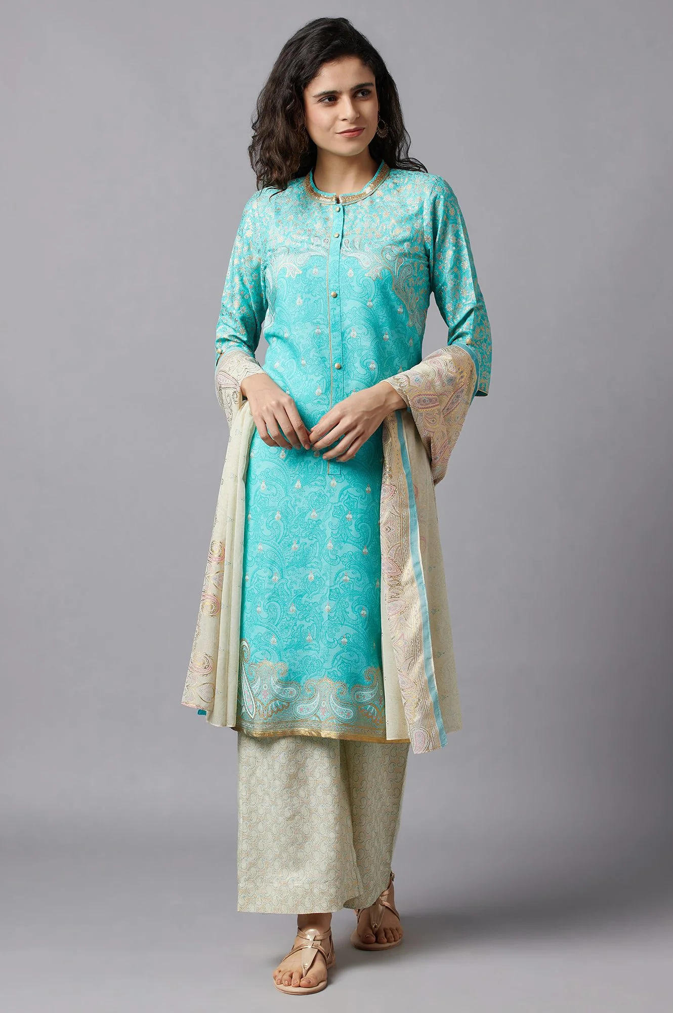 Blue Floral Printed kurta - Image 5