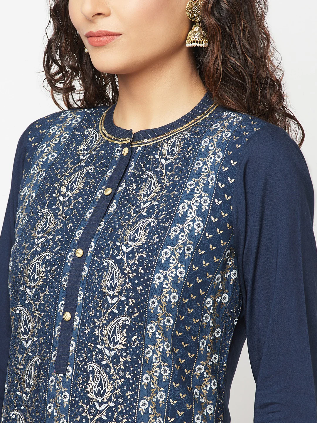 Blue Floral Printed LIVA kurta & Trousers Set - Image 5